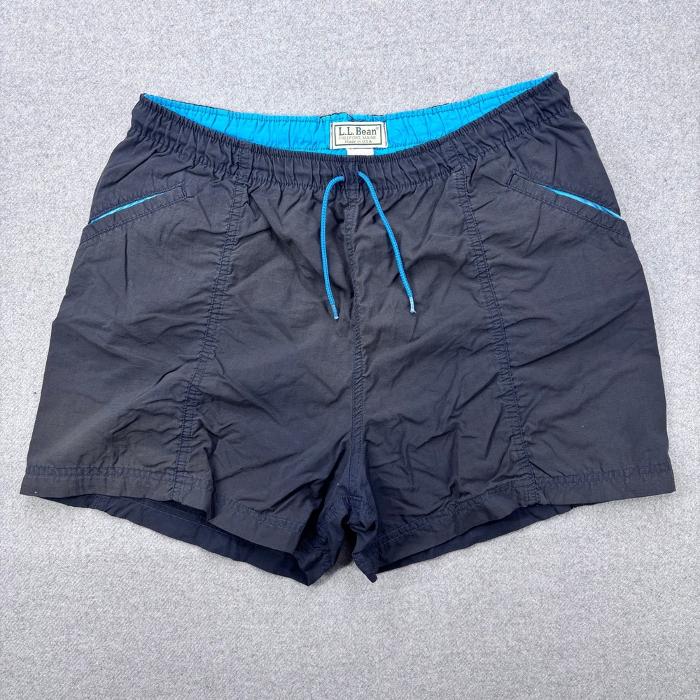 Vintage 90s LL Bean Womens Supplex Nylon Shorts Small Black Drawstring USA Made‎